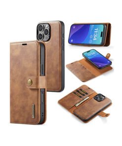 iPhone 15 Pro - Vintage 2-i-1 l?der etui (aftageligt cover) ?C Brun ?C DG.MING?