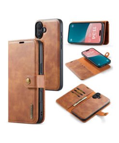 iPhone 16 - Vintage 2-i-1 l?der etui (aftageligt cover) ?C Brun ?C DG.MING?