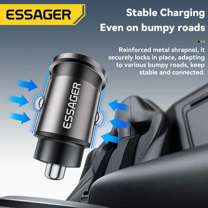 ESSAGER? | 45W - Hurtig Biloplader - USB-A & USB-C - Sort - Image 3