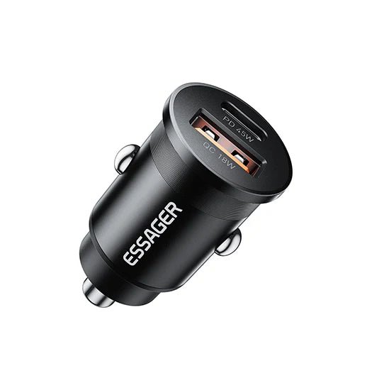 ESSAGER? | 45W - Hurtig Biloplader - USB-A & USB-C - Sort