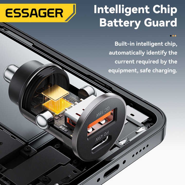 ESSAGER? | 45W - Hurtig Biloplader - USB-A & USB-C - Sort - Image 4