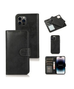 iPhone 14 Pro - Vintage 2-i-1 L?der Etui M. Aftageligt Cover - Sort/Gr?