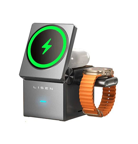 LISEN? | 3-i-1 Tr?dl?s Oplader til iPhone, AirPods & Apple Watch