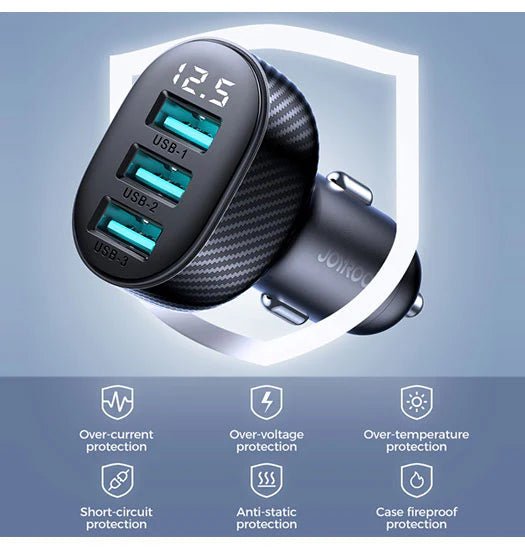 JOYROOM? | 3 Port USB-A Oplader til Bil - 17W - Sort - Image 3